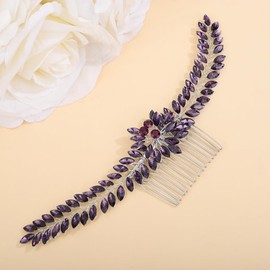 Teyglen Crystal Wedding Hair Comb Headband Purple Rhinestone Flower Headpiece Handmade Crystal Hair Piece Bridal Hair Side Comb Wedding Hair Accessories for Women Bride Girls (Purple)
