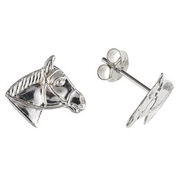 Bridled Horse Head Stud Earrings/Ear Studs for Children Girls Teenagers Teens - 925 Sterling Silver - Equestrian Jewellery