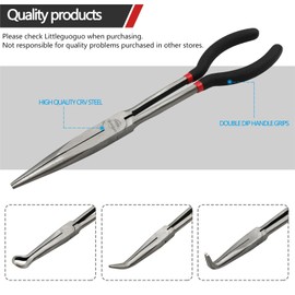 MFBJXC 4 Pack 11" Precision Long Nose Pliers Set with Insulated Comfort Grip Handles,Straight Long Needle Nose Pliers,45/90 Degree Angle Curved Pliers for Wire Bending,Shaping,Trimming,Jewelry Making