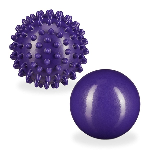 Relaxdays Unisex - Adult Massage Ball Set of 2, Smooth & with Nubs, Hard, Water-filled, Self-Massage, Fascia Ball, Diameter 6.5 & 7 cm, Purple