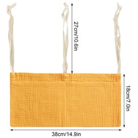 Baby Bed Organiser, Nursery Hanging Bed Organiser with 2 Pockets, Organiser Side Cot Baby, Bed Bag, Toy Bag, Storage Bags for Beds, for Nappies, Clothes, Toys (Yellow)