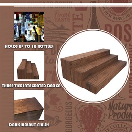 Liquor Bottle Stand - 3 Tier Liquor Bar Bottle Display Shelf, Holds 18 Bottles, Real Wood, Easy to Clean, No Installation Required - 24 Inch (Dark Walnut, 3 Tier)