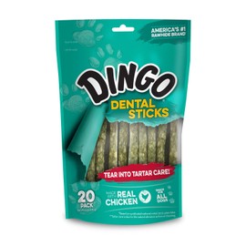 Dingo Dingo Dental Sticks for Tarter Control and Freshening Breath, Made with Real Chicken, Great Treats for Small, Medium, and, Large Dogs 20-Count