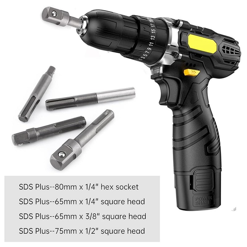 Shallho 4 Pieces Drill Socket Adapter Set, SDS Plus Socket