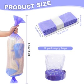 Pack of 12 nappy bin refill cassettes, refill film, nappy bin compatible with Tommee Tippee, Angelcare, octagonal nappy bin, LitterLocker