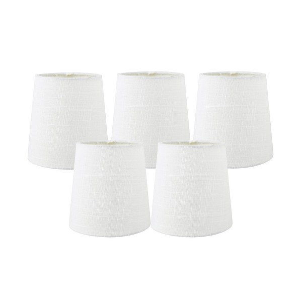 MERIVILLE Set of 5 Off White Linen Clip On Chandelier Lamp Shades, 4-inch by 5-inch by 5-inch
