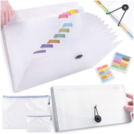 Kalevel Expanding File Folder Aesthetic Paper Holder Letter Size Portable Receipt Organizer with Elastic Cord Set Waterproof for Checks White 4 Pcs