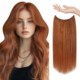 Sunny Hair Wire Hair Extensions Human Hair Invisible Hair Extensions for Women Straight Secret Hidden One Piece Extensions With Adjustable Line Copper 12Inch
