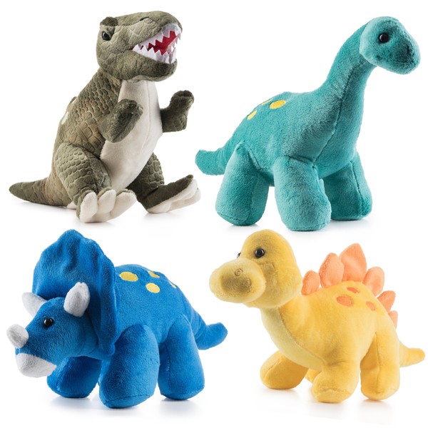 Prextex High Qulity Plush Dinosaurs 4 Pack 10'' Long Great Gift for Kids Stuffed Animal Assortment Great Set for Kids