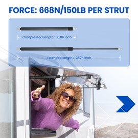 SYKRSS PM3990 28 inch 150Lb Gas Struts 28.74" 150lb Lift Support for Camper Awning, RV Awning,Floor Hatch,Trap Door,Outdoor Well Pit,Dometic Awning,Heavy Truck Cap,Heavy Basement Door etc, Set of 2