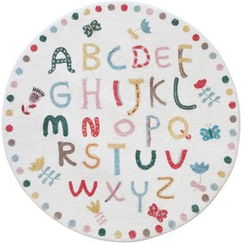 LIULA Round Kids Playroom Rug-Soft Alphabet Nursery Rug for Bedroom-Playtime Collection, Learning & Game Carpet for Classroom,Best Shower Gift for Infant Toddlers (Round 31.5",ABC Letters )