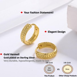 Cathay Select Gold Plated Sterling Silver | Swirl Shaped Gold Tone Stud Earrings, Sterling Silver | Chunky Hoops Earrings (Braided Hoop)