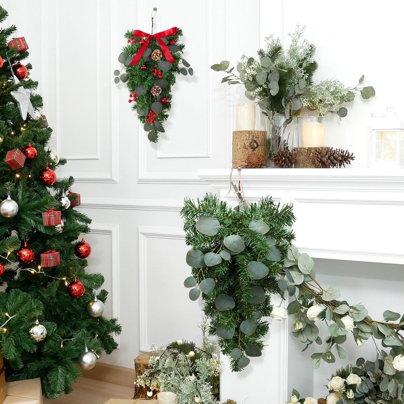Zomiboo 8 Pcs Christmas Greenery Swag with Eucalyptus Mixed Pine