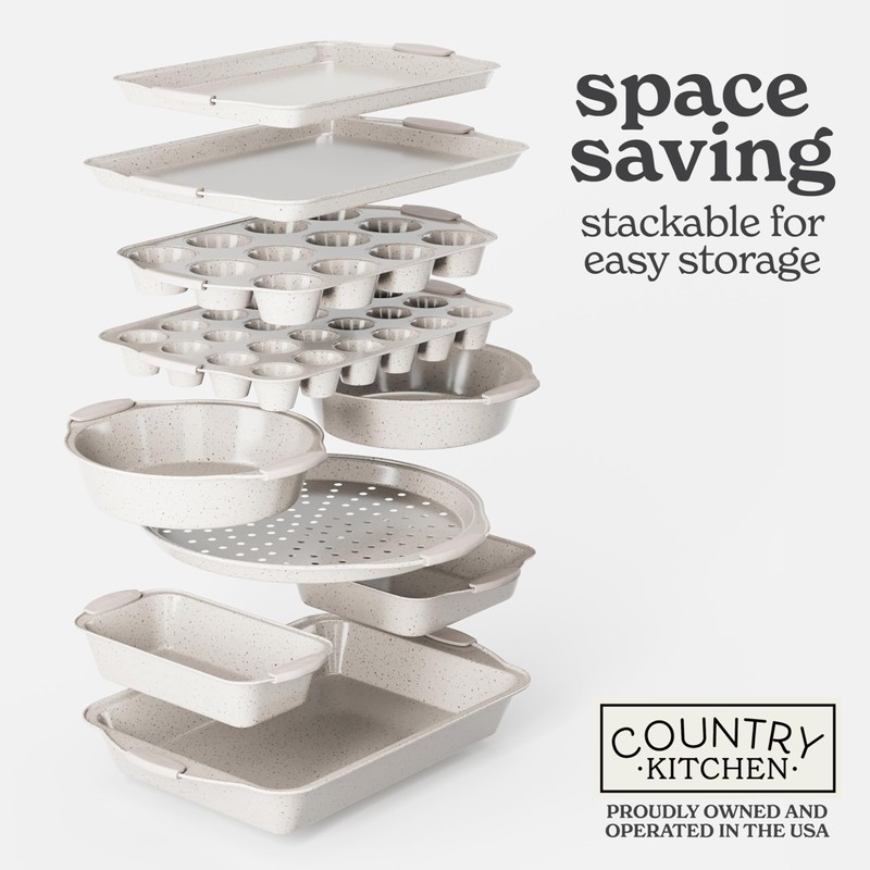 Country Kitchen Nonstick Stackable Bakeware Set - Durable, Easy Release