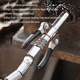 BMIROAMDFE Grease Gun Fitting Kit Double Handles Grease Gun Coupler, 90 Degree Coupler Adapter, Needle Nozzle, Needle Tip Dispenser with Cap Fit 1/8" NPT