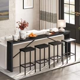 MAHANCRIS Console Table, 78.7" Long Sofa Table Behind Couch, Narrow Entryway Table, Farmhouse Dining Table with Angled Metal Frame, Industrial Console Table for Entryway, Black CTHB20801