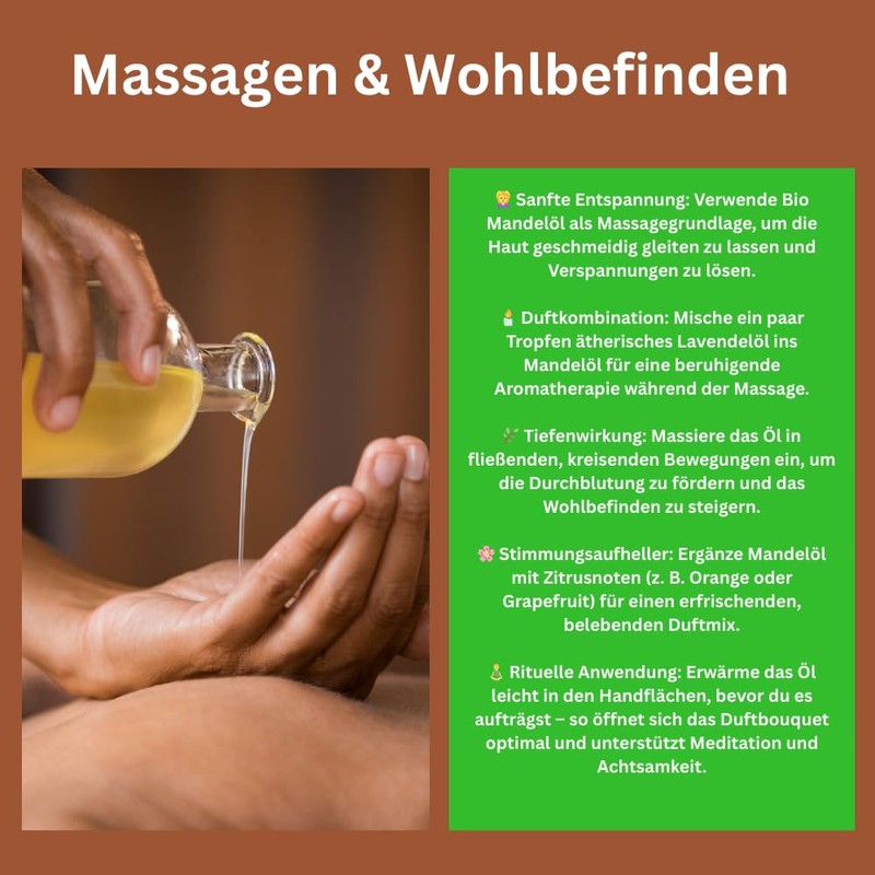 Natives Bio-Mandelöl Kaltgepresst – Premium Massage-, Haut- & Haarpflegeöl -