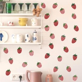 Strawberry Wall Decals Vintage Fruit Wall Stickers Boho Nursery Decals for Wall Retro Strawberries Stickers Removable Cute Strawberry Wall Stickers for Kids Baby Room Nursery Kitchen Decor