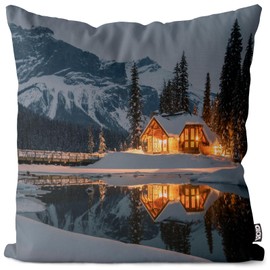 VOID Winter Hut Ski Hut Lake Cushion Cover Polyester Christmas Decoration Winter Outdoor Decoration Cushion Size: 60 x 60 cm
