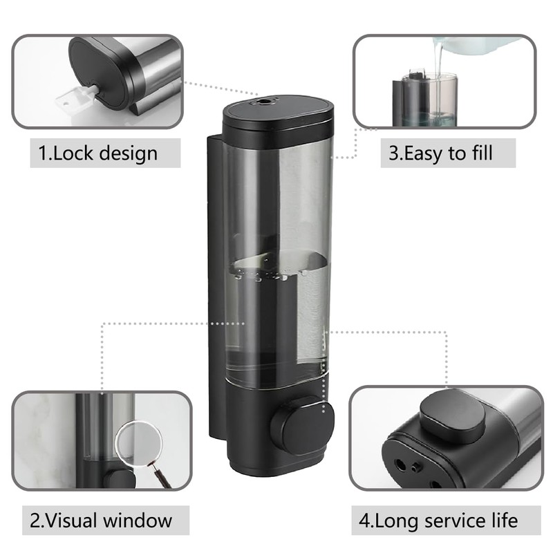 300mL Soap Dispenser,No Drill Shampoo Dispenser Set Wall Mounted for