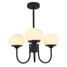 BOKT Dining Room Light Fixtures Over Table, Black Chandeliers for Farmhouse, Foyer Lighting Fixture with White Glass Shade for Kitchen