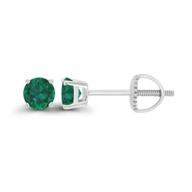 925 Sterling Silver 4mm Round Created Green Emerald May Birthstone Screwback Stud Earrings