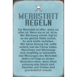 Schatzmix Wording "Werkstatt-Regel" Funny Metal Sign Wall Decoration 20 x 30 cm Tin Sign Tin Sign Sheet Metal Multi-Coloured