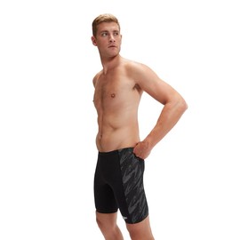 Speedo Men's Hyperboom Panel Jammer, Black/USA Charcoal/White, 38