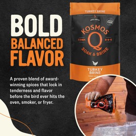 Kosmos Q Turkey Brine Soak, Brown Sugar & Worcestershire Spice Mix for Whole, Smoked, Oven Roasted or Fried Turkey, Locks In Juicy Moisture & Savory Flavor, Easy 1 Cup per Gallon Directions, 16 Oz Bag
