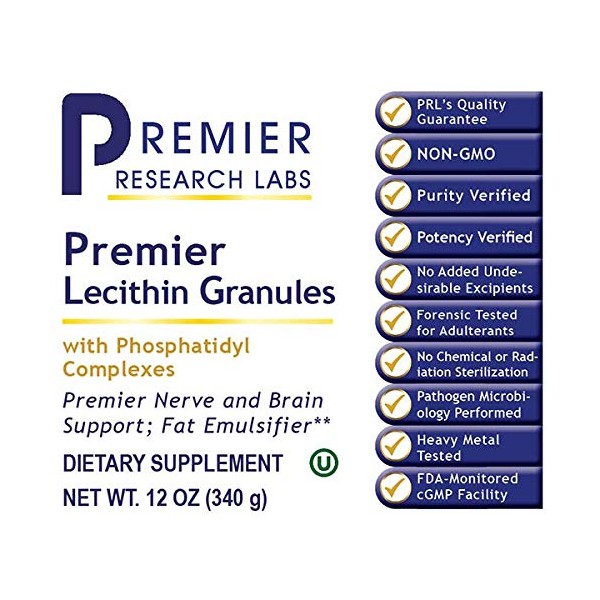 Premier Research - Gránulos de lecitina, suplemento dietético con complejos fosfatidilos, soporte para nervios y cerebro Premier, emulsionante de grasa, botella de 12 onzas