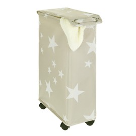 WENKO Modern Laundry Sorter with 3 Sections (Dark, Light, Color), Laundry Basket with stable aluminum frame and Handle, Waterproof Bags, Laundry Hamper with Lid, Clothes Hamper Organizer, Beige Stars