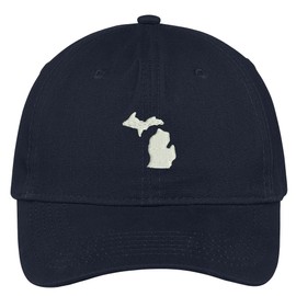 Trendy Apparel Shop Michigan State Map Embroidered Low Profile Soft Cotton Brushed Baseball Cap - Navy