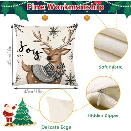 VITEVER Christmas Snowman Reindeer Gloves Eucalyptus Throw Cushion Covers, 18 x 18 Inches Winter Holiday Stripes Cushion Case Decoration for Sofa Couch Set of 4