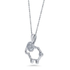 BERRICLE Sterling Silver Sheep Cubic Zirconia CZ Fashion Pendant Necklace for Women, Rhodium Plated