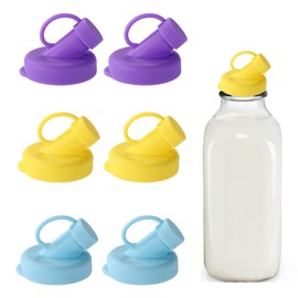 6pcs Milk Glass Bottles Lids, 48mm Diameter Silicone Bottle Lids for Stanpac & Libbey Milk Glass Bottles Accessories Reusable Airtight Bottle Dispenser Caps Dishwasher-Safe (Purple, Yellow, Blue)