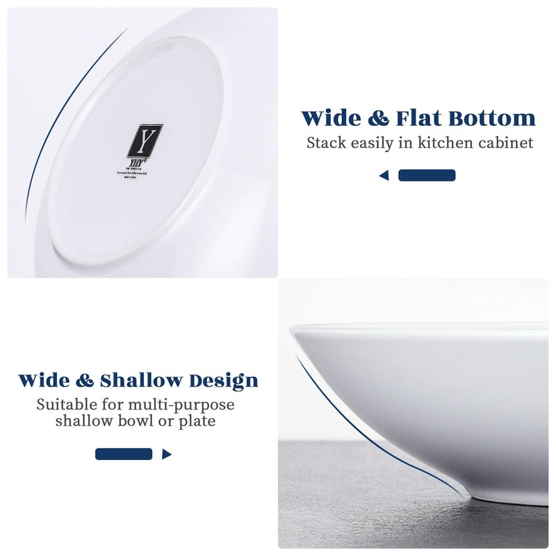 Y YHY 8" Pasta Bowls Set for 6, Porcelain 22oz