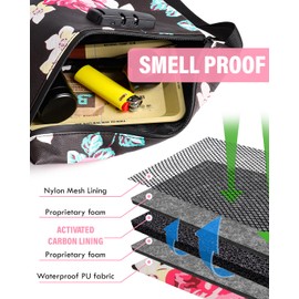 SafeDelux Lock Travel Pouch with Combination Lock & Activated Carbon—Waterproof Zipper, Carbon Lined for Home Storage & Gifts (Flower)