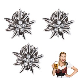 OUDQFCJ Set of 3 Edelweiss Pin Pins – Costume Pins for Men and Women, Costume Blouse, Hat Pins, Lapel Pin and Buttons for Oktoberfest