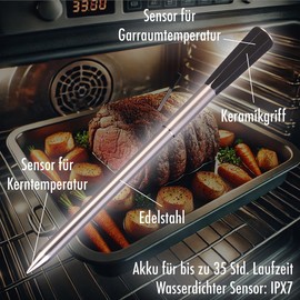 Rosenstein & Söhne Food Thermometer: Wireless Smart Meat, Roast & Grill Thermometer, BT 5, App (BBQ Smoker Thermometer, Fryer Thermometer)