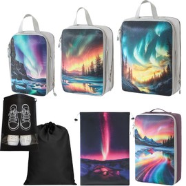 Packing Cubes, 7pcs Compression Packing Cubes for Travel Accessories Organisers Compression Bags Expandable Storage Bags for Luggage Suitcases- Aurora