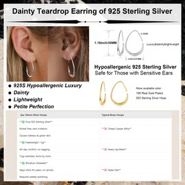 Lightweight Teardrop Hoop Earrings for Women - 14k Gold 925 Sterling Silver Oval Pull Through Hoop Earrings High Polished Statement Jewelry Gift for Women (Silver&Gold)