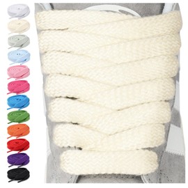 Stepace 2 Pairs 15mm Wide Shoe Laces for Trainers, Flat Shoelace for Skate shoes, Sport Shoes Cream140