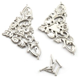 Furniture Decorative Edge Cover, OZXNO 8-Pack Vintage Silver Carved Zinc Alloy Corner Protector for Cabinet Jewelry Box Album Drawer