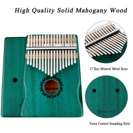 Kalimba Thumb Piano 17 Keys RANMING Mbira Finger Piano Kalimba Gifts for Adults Kids Beginners With Portable Handbag and Tune Hammer Thumb Pianos Finger Harp (Mahogany-Hand Rest-Green)