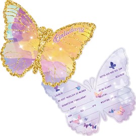 Tixlux 12 Butterfly Invitation Cards for Children's Birthdays, 12 x 10 cm, Birthday Invitations for Girls and Boys, Children's Birthday Party Invitations, Children’s Parties, German Version