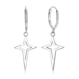 PEARLOVE 925 Sterling Silver Huggie Earrings, Cute Dainty Dangle Mini Hoop Earrings Hypoallergenic Star Earring for Women&Girls