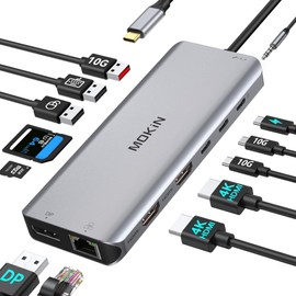 USB C Docking Station 2 HDMI DisplayPort DP Docking Station Dual Monitor Adapter 10Gbps USB C Hub Multiport Laptop Dock with 2 4K HDMI DisplayPort, RJ45, 5 USB C/A Audio SD/TF for Dell Surface HP