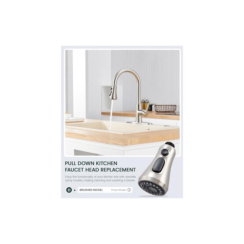 Kitchen Faucet Head Replacement, 3-Function Pull Down Faucet Spray Head