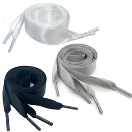 DHER Shoelaces Flat Satin Ribbon Shoelaces Band Shoe Laces 3 Pairs Double-Sided Smooth Satin Ribbon Shoelaces 120 cm Long Shoelaces 2 cm Silk Ribbon Wide Flat, a