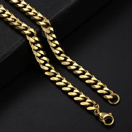 3/5/7/9/11mm Stainless Steel Silver Color Cuban Curb Chain Necklace Choker 16-30" for Men Women Daily Jewelry Birthday Anniversary Gift necklace - Chain Width: 7mm Gold, Chain Length: 24 inches
